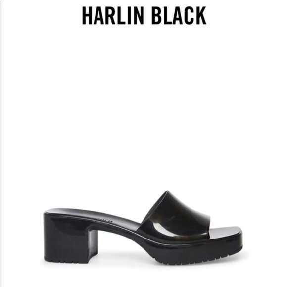 Stunning Steve Madden Harlin Black Block Slides - Picture 1 of 6